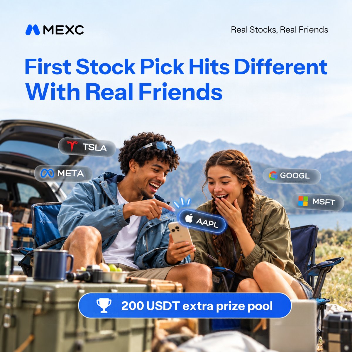 MEXC's tweet photo. Got a Wall Street +1 ready for their first stock pick? 👀

Bring them into RealStocks:
1️⃣ Tag your friend + have them make their first stock buy
2️⃣ Share a screenshot of their first trade

🎁 10 winners get 20 USDT each. Ends Oct 11.

#MEXCTradFi #MEXC0FEE https://t.co/lPDwLn2oPz