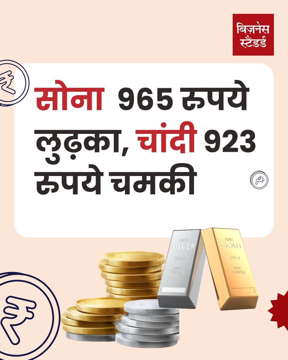 bshindinews's tweet photo. Gold Silver price today: सोना तेज शुरुआत के बाद 965 रुपये लुढ़का, चांदी 923 रुपये चमकी
https://t.co/4pZ8KClrUF
#GoldPrice #SilverPrice #MCX #BullionMarket #GoldSilverUpdate https://t.co/aLljC6ZGpv