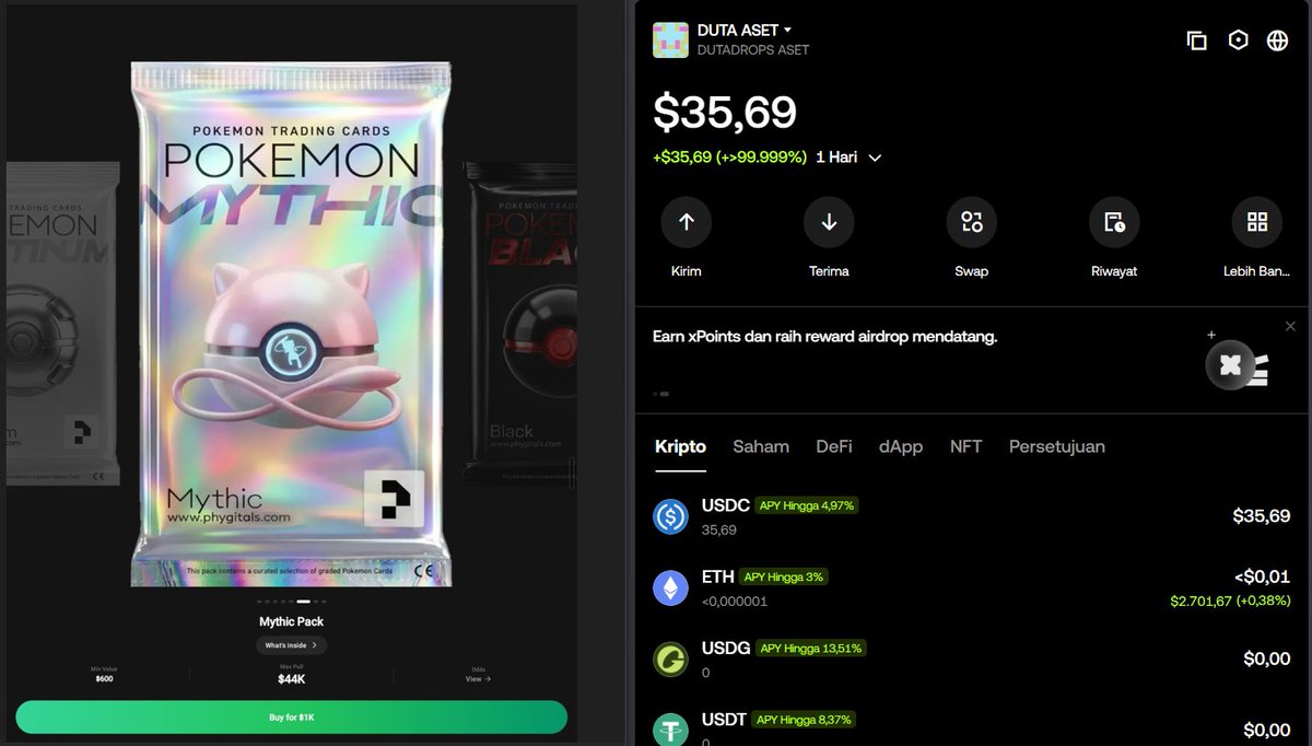 dutadrops's tweet photo. 📰 NEW | AIRDROP PHYGITALS

Lagi rame soal $1 bisa dapet $10 $50 $100 dari "Phygitals" dan pas nyoba beneran dapet "Card Pokemon" langsung jual $35 lumayan In this economy.

Ada yang mau nyoba adu HOKI dengan modal $1 di "Phygitals" gaskeun silahkan di adu kalo minat..!

┣ Daftar : https://t.co/8sh58zCCDj
┣ Daftar dengan gmail or google
┣ Click menu rewards
┣ Bind kode : fcfc374943d8
┣ Click menu card
┣ Buy pokemon card $1
┣ Open card pokemon
┣ Done

"Selanjutnya unduh App Pokemon dan login dengan akun yang sama"

┣ Unduh di App Store : https://t.co/itemoMjrVT
┣ Unduh di IOS : https://t.co/TSV16zKEaF

Btw kamu bisa gunakan [ Kode : fcfc374943d8 ] saat mendaftar untuk bisa mendapatkan $1 gratis yang bisa di gunakan untuk "Buy Card Pokemon" tanpa harus deposit $1.