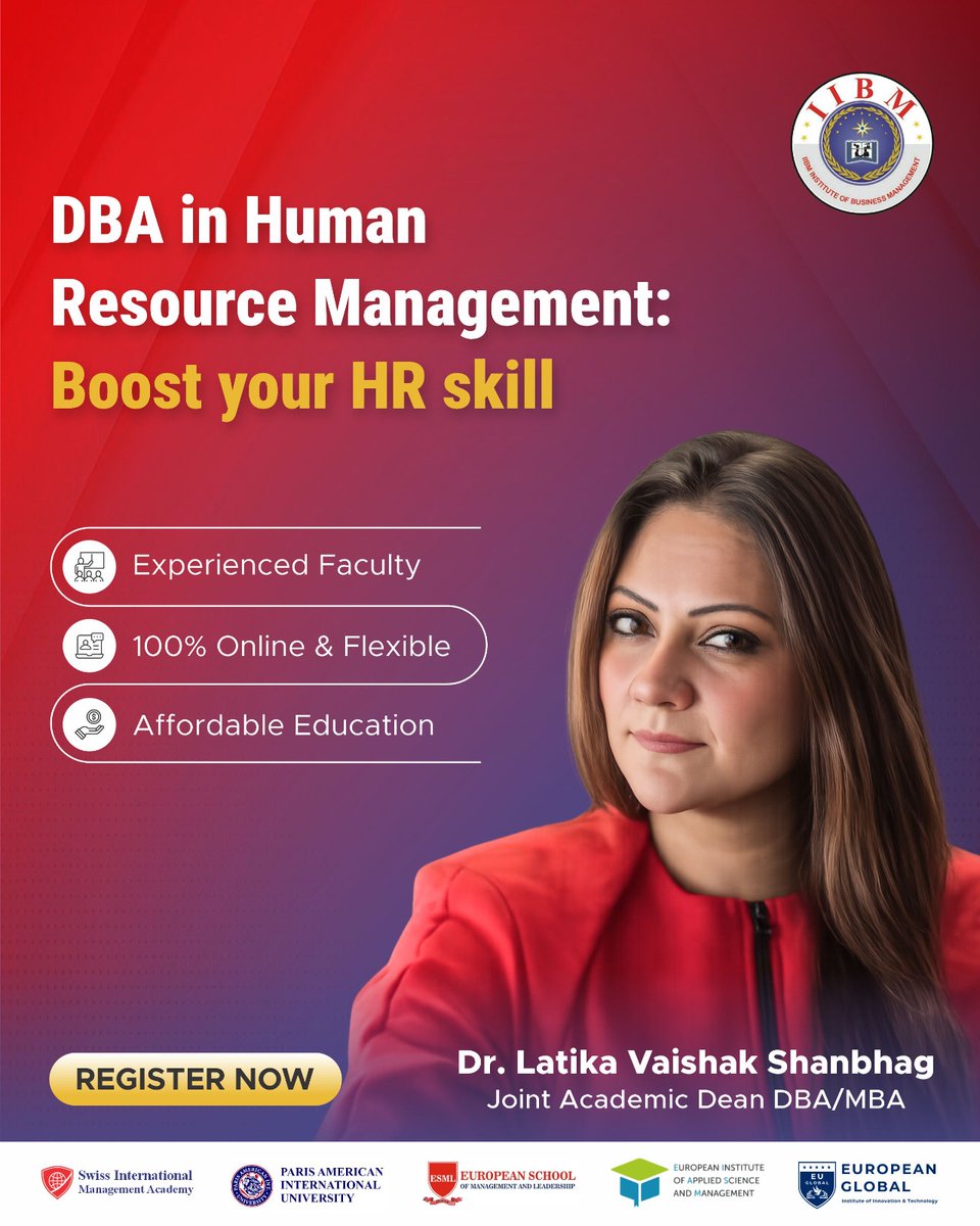 iibminstitute's tweet photo. 🚀 Advance Your HR Career with a DBA in Human Resource Management at IIBM!
🎓 100% Online | Flexible | Affordable
📈 Build strategic HR & leadership skills with expert faculty, including Dr. Latika Vaishak Shanbhag.
Learn. Lead. Make an impact.
#IIBM #DBA #HRM #HRLeadership https://t.co/VqliAv54vn
