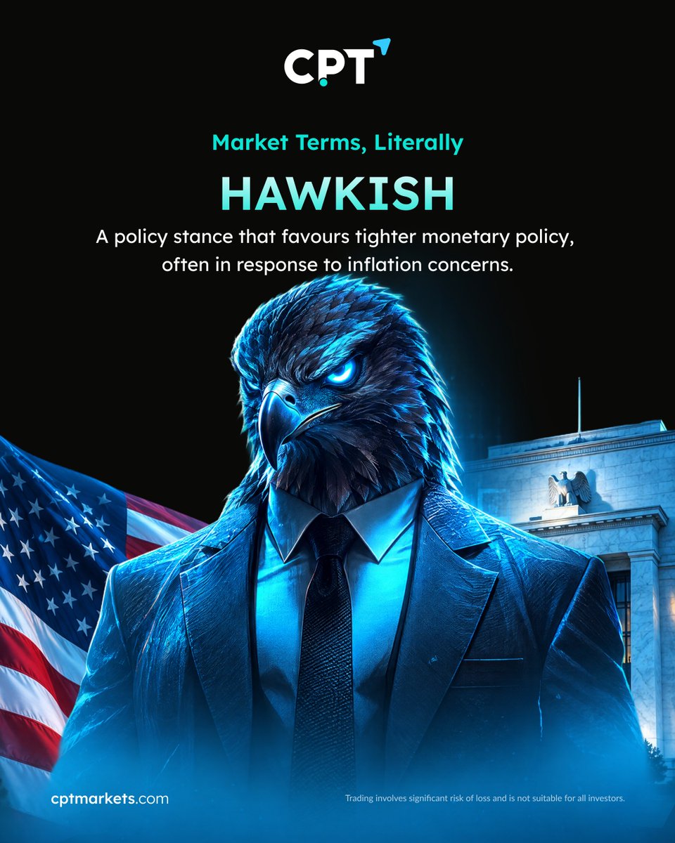 CPTMarkets_Intl's tweet photo. Hawkish. 🦅
No, not that kind of hawk.

In markets, “hawkish” usually describes a policy stance that favours tighter monetary policy, often to keep inflation under control.
Same word. Different meaning. 👀
#CPTMarkets #MarketTerms #TradingEducation #GlobalMarkets https://t.co/xcC88mRBPC