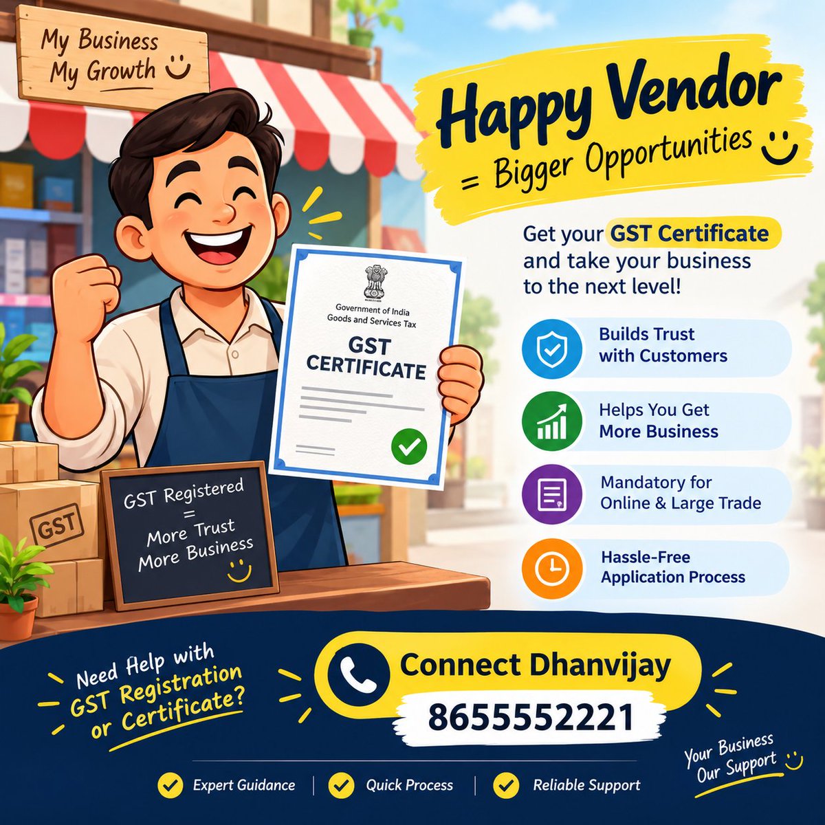 dhanvijaygroup's tweet photo. 🎉 Another Happy Client, Another Seamless GST Registration! 🧾✨
💼 Our GST Services Include:
New GST Registration
+ GST Return Filing & Compliance
+ GST Modification & Cancellation
+ Complete Tax Advisory & Support
#GSTRegistration #GSTCertificate #HappyClient https://t.co/Dd7yCObl7v