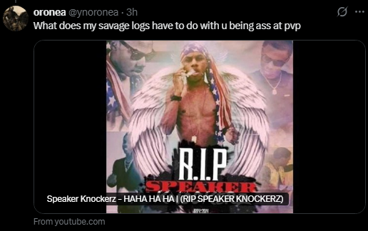 heavensfall_exe's tweet photo. @cielseals @GnardaXJ i cant tell if ur his friend and standing up for him or being purposefully obtuse.
1 calling me "ass at pvp" is 100% a one way ticket to me dogging on u
2 encouraging people to throw the game for another team to win and insulting others is weird and against tos
lets use the brain https://t.co/cKicGVUJEF