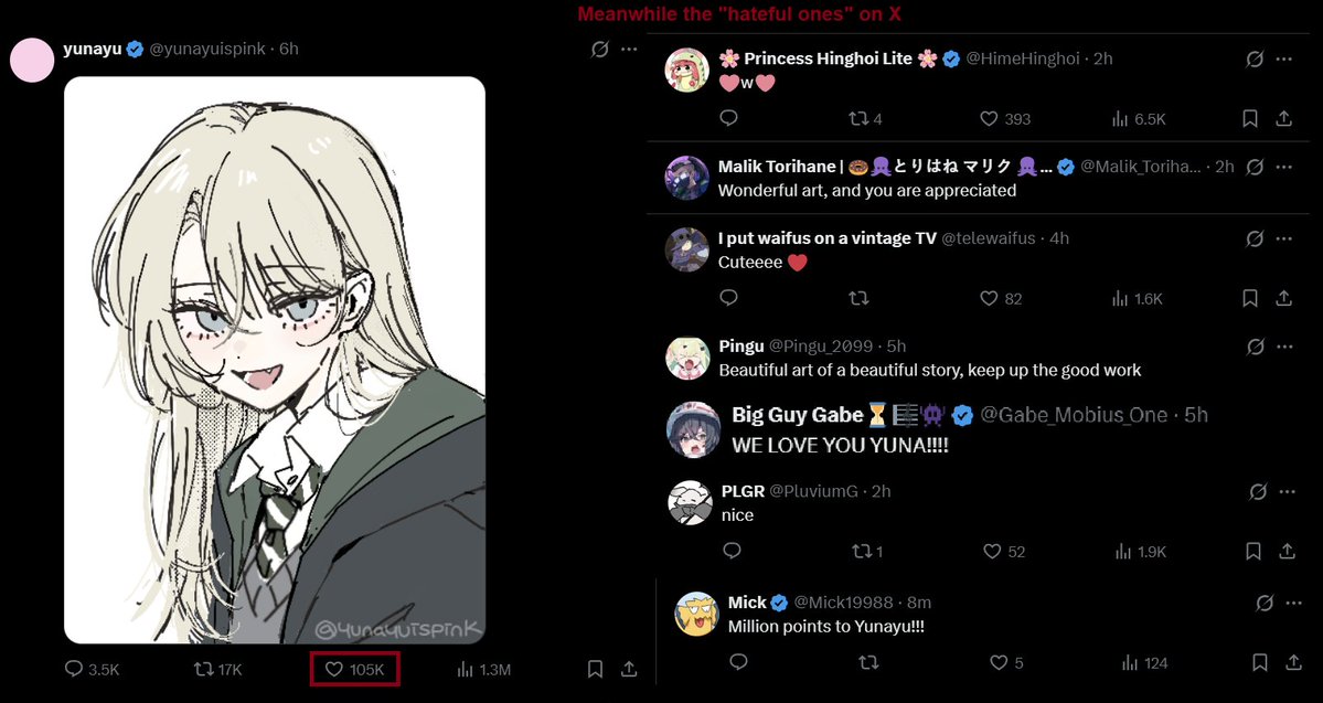 GiveMeBanHammer's tweet photo. -Bluesky users
-Harass an Asian artist who drew Malfoid art to the point she deleted it and was forced to apologise.
-Does not accept apology and calls for other BS users to stalk her account to verify if she "deserves" to be forgiven
-Artist deactivates her Bluesky Account and now posts on X
-Her reposted art blew up with overwhelming support

The moral and good Bluesky users now act all shocked and confused why another artist leaves their site to post Literally Evil website X.

Certainly a story of all time.