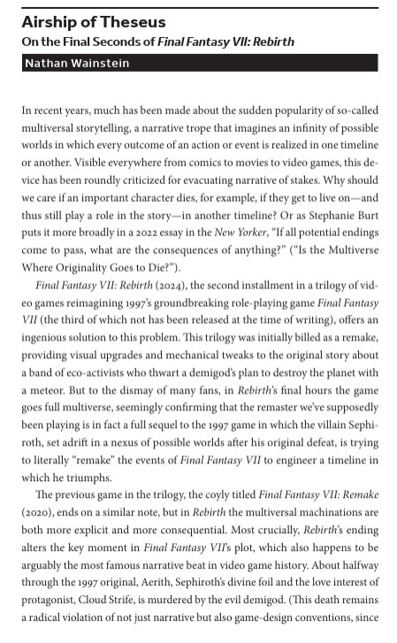 Lenak_K's tweet photo. I found an academic article on Aerith and the ending of Rebirth published in the most recent issue of American Book Review?! https://t.co/3Ec27b6N8Q