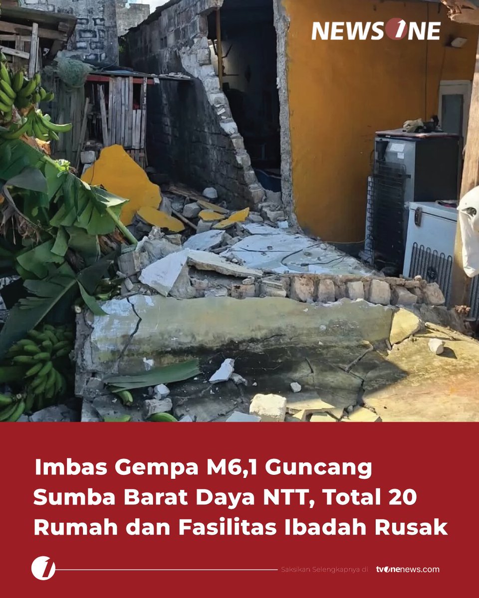 tvOneNews's tweet photo. Gempa bumi mengguncang Kabupaten Sumba Barat Daya, Nusa Tenggara Timur, Minggu (4/10) pagi.

Berdasarkan BNPB, sebanyak 20 rumah warga terdampak gempa. 

Berita lainnya di https://t.co/HBPMXOEQmY
#HardNews_Bencana #NewsOne #CariBeritaditvOne #GempaBumi #Sumba #NTT #BNPB #N01 https://t.co/wyrEIYzQ1x