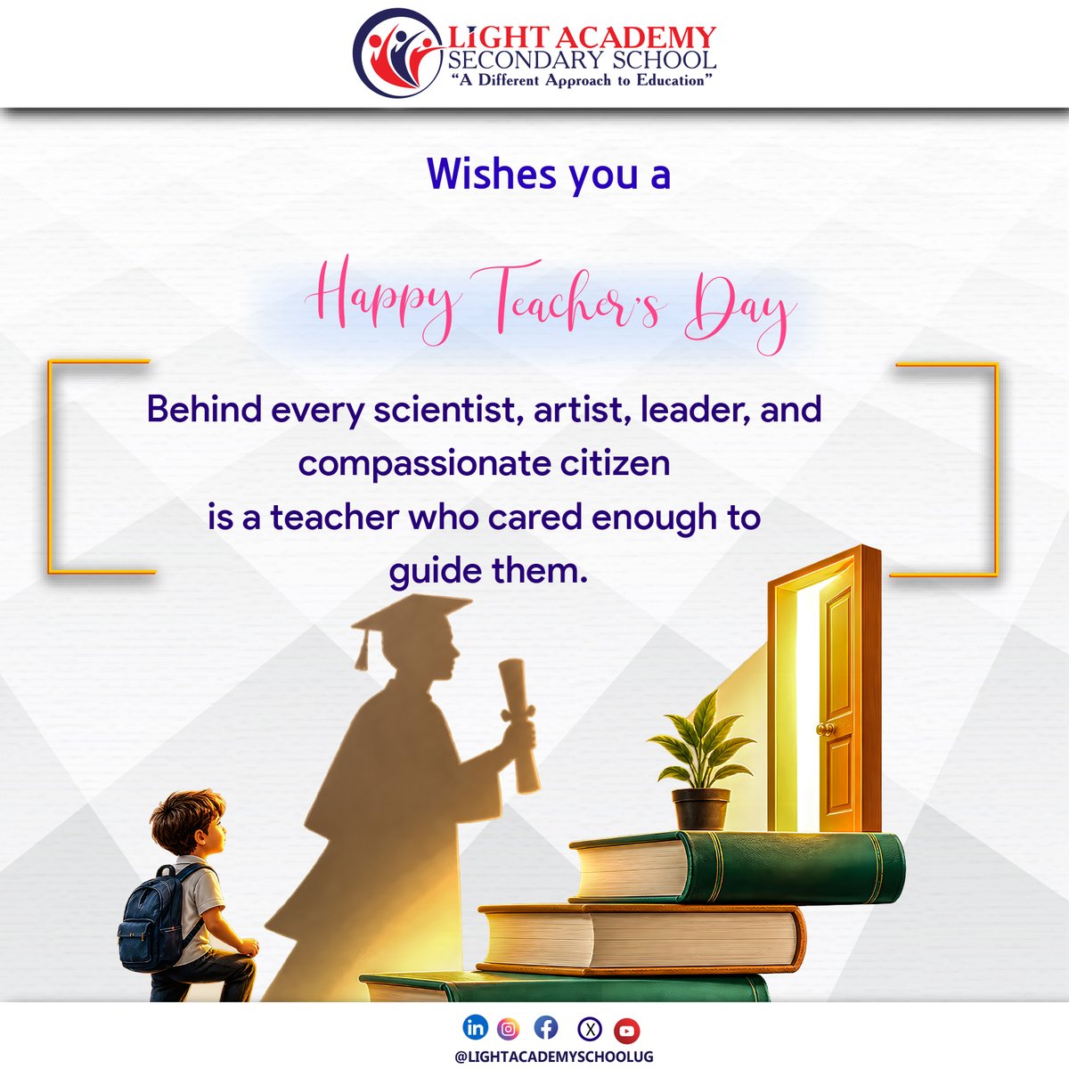 LIGHTACADEMYUG's tweet photo. To all teachers,thank you for being a guiding light and a constant source of motivation. Happy Teachers' Day!"
#teachersday
#LightAcademy s.s
#adifferentapproach to #education https://t.co/jmjygaqjJm
