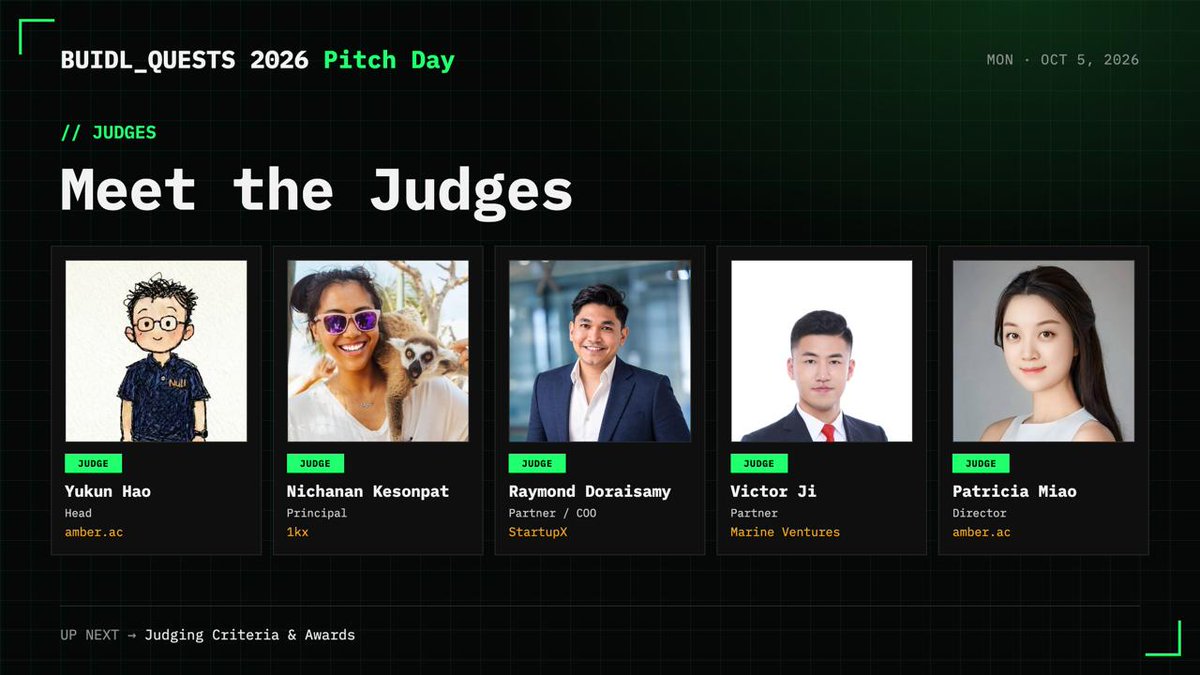 OpenArena_To's tweet photo. Meet the judges for today’s Top 10 Pitch.

Closed door. Invite only. Not open to the public.

Oct 5 · 14:00–18:50 SGT

Want the open day? Oct 6 Final Day ↓
https://t.co/iz2RgLByJh
https://t.co/HETB0CkPzm https://t.co/pdnTOWOUgB