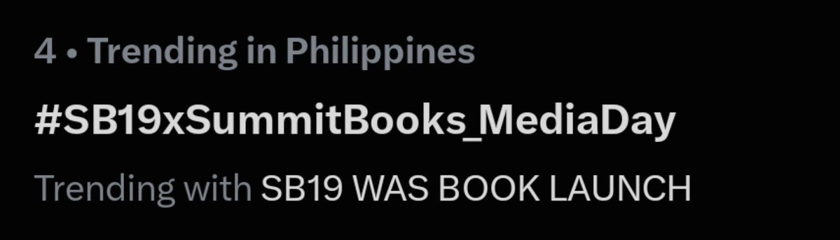 GlobalTrendSB19's tweet photo. Our tags are now trending at no. 4! We can feel your excitement soaring, A'tin!

SB19 WAS BOOK LAUNCH
@SB19Official #SB19
#SB19xSummitBooks_MediaDay https://t.co/dN81OvLrNj