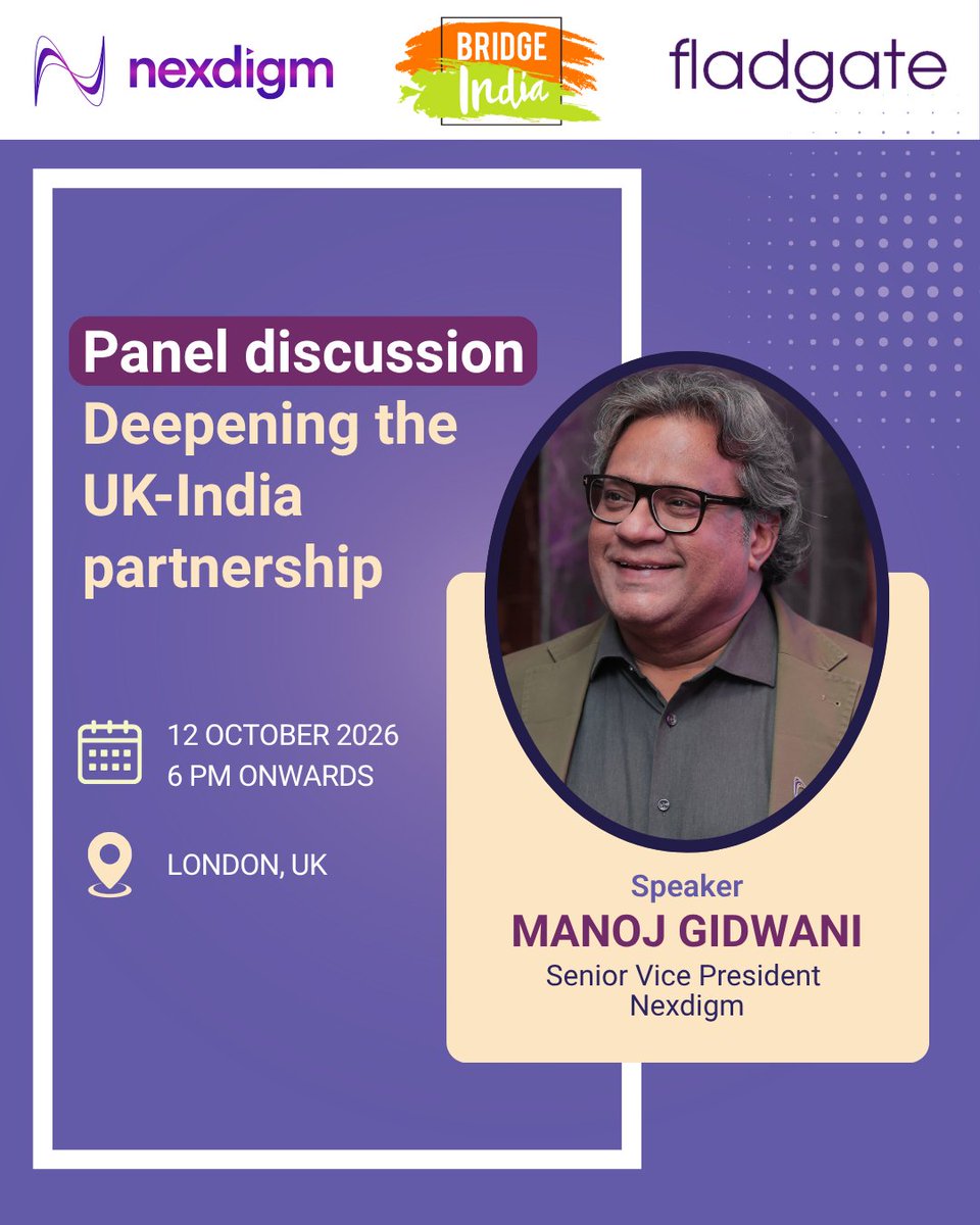 Nexdigm_'s tweet photo. Manoj Gidwani will be speaking at the upcoming Diwali Dinner, organized by Bridge India and Fladgate LLP in London.
#BridgeIndia #ThoughtLeadership #CrossBorderTrade #UKIndiaCETA #UKIndiaCorridor #FDI #Europe #Nexdigm https://t.co/LKF98fPjr7