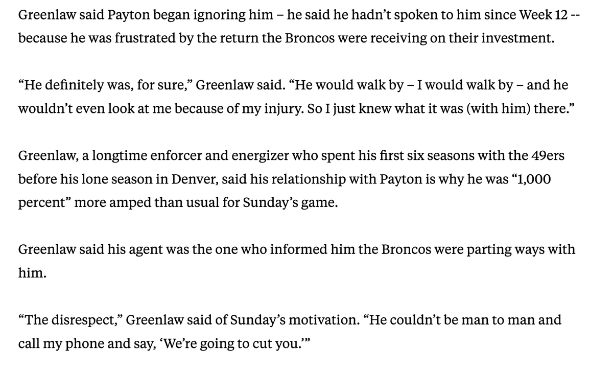 harrisonrich_'s tweet photo. Dre Greenlaw did not hold back when talking about his relationship with Sean Payton.

Greenlaw told @Eric_Branch his agent informed him of the Broncos releasing him in March: "(Payton) couldn’t be man to man and call my phone and say, ‘We’re going to cut you.’” https://t.co/bMMZxDknFq