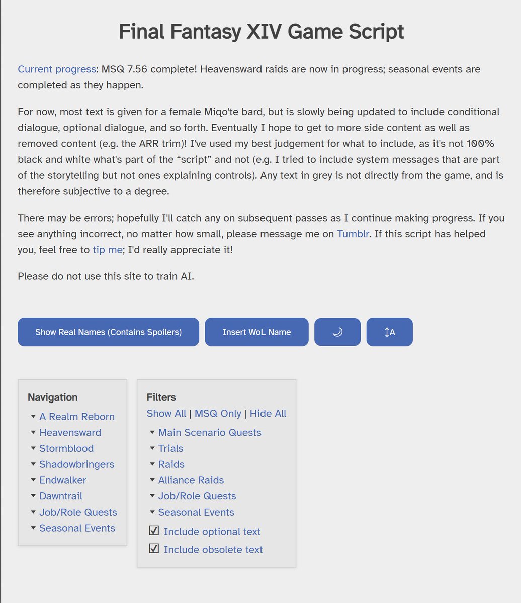 EENlX's tweet photo. idk how many ppl know about this resource but https://t.co/hscKAhKOYb is a holy grail for looking up ffxiv msq dialogue omg... been refreshing myself on lore stuff with this https://t.co/SBOs18JVE2