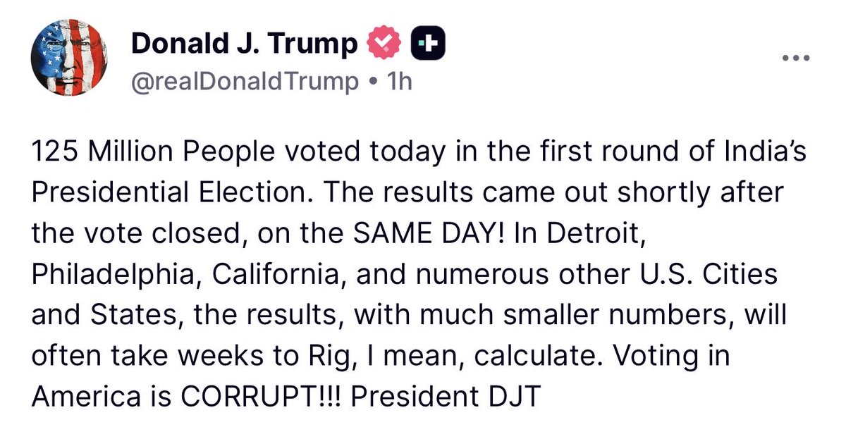 MAGAVoice's tweet photo. 🚨 At almost MIDNIGHT President Trump exposes how India can count 125 MILLION Votes in a day 

BUT CALIFORNIA CANT COUNT A FEW HUNDRED THOUSAND VOTES IN A COUPLE WEEKS

STOP THE STEAL https://t.co/Q6ds9ApBEH