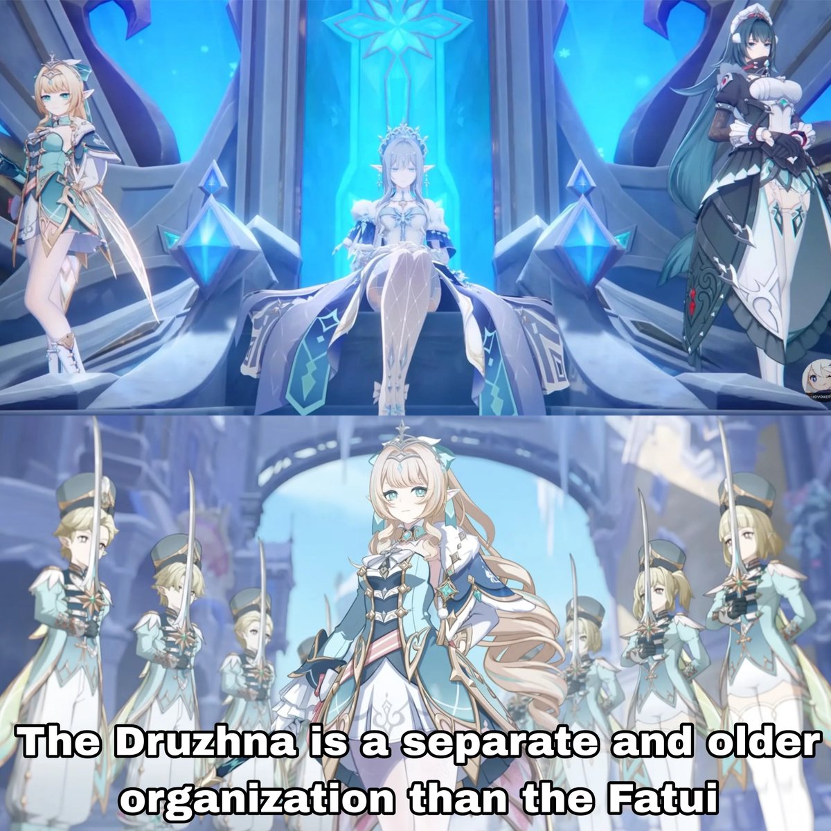 teyvattabloid's tweet photo. PSA: The Druzhna is a separate and older organization than the Fatui, as the Commander of the Druzhna and Right Hand of the Tsaritsa, Vesna has no superior except the Tsaritsa herself

If you've been around the fandom since 7.1 there's a non-zero chance you've seen someone or another complain that Vesna is too casual with the harbingers, breaking rank, disobeying them, or disrespecting them by not speaking with formality.

Despite being trained by the Captain and taking orders from the Jester, as far as actual position goes Vesna is not subordinate to any harbinger. She is equal to Pierro in rank and the only reason she shows people like him and Pantalone any respect at all is because they're hundreds of years older than her.

Idk Ive seen people treat it like a lore inconsistency/plot hole/writing issue or this fandom's favorite word "retcon"

Credit - u/Comprehensive-Map274

#Genshinlmpact #Genshin #GenshinMemes