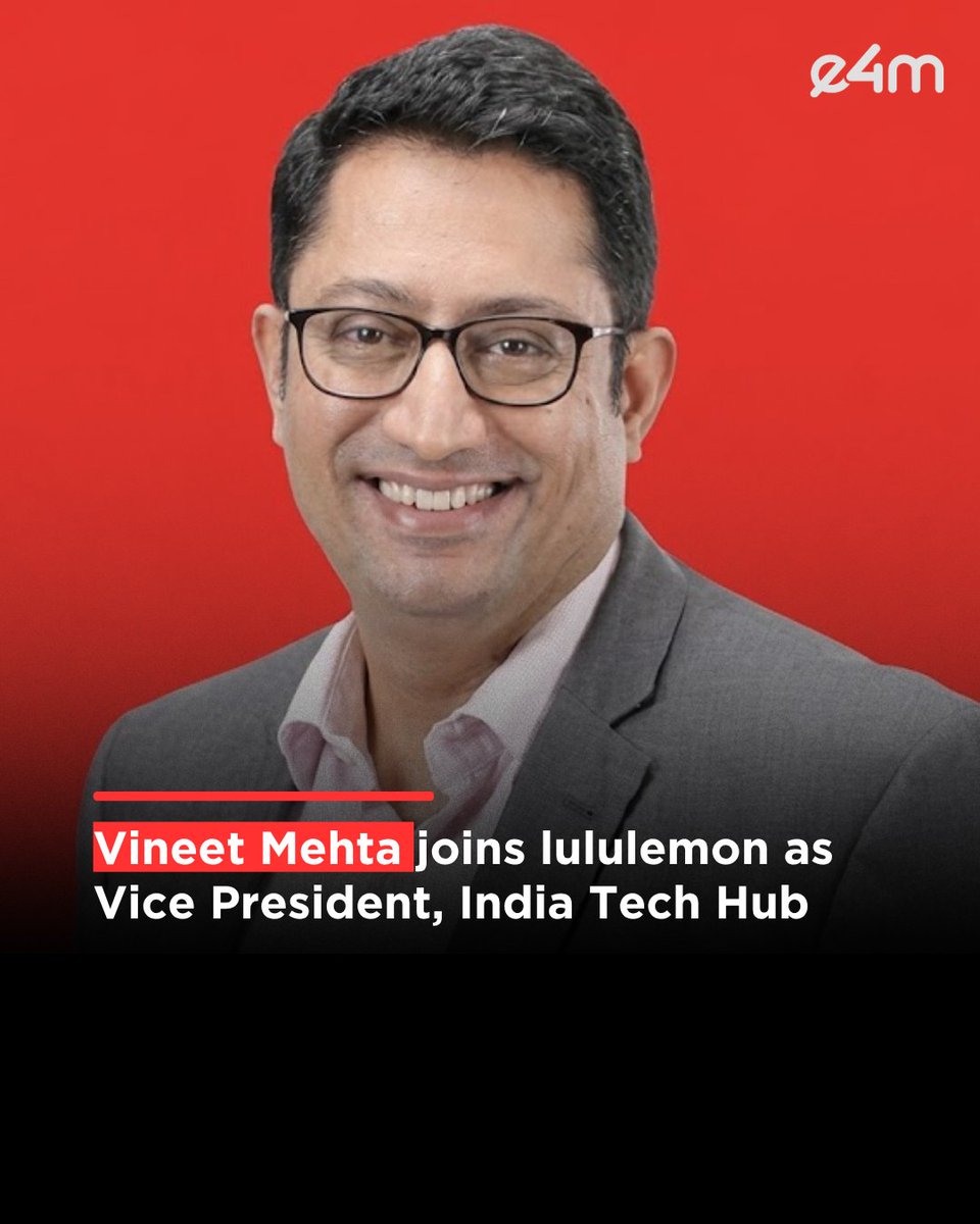 e4mtweets's tweet photo. Vineet Mehta joins @lululemon as Vice President, India Tech Hub.
He brings 26 years of experience across technology, data, AI and product.
Read the full story.
https://t.co/ApgpKiQ6MV
#e4m #Leadership #TechnologyLeadership #IndiaTechHub #TechIndustry #PeopleMovement
If it’s trending in marketing, it’s here - follow us on Instagram: https://t.co/thy5YdN0A1