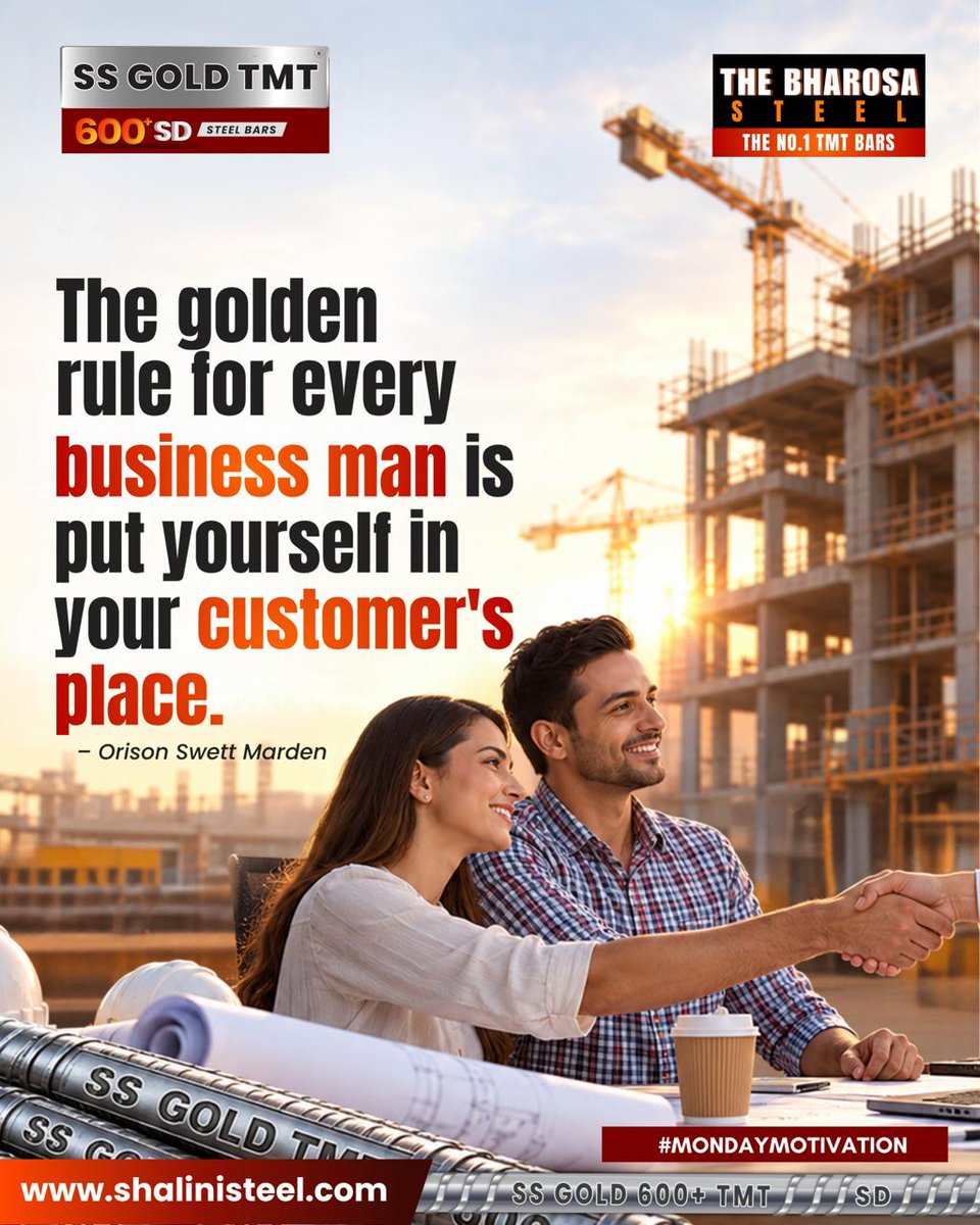 SSGOLDTMT's tweet photo. Put yourself in your customerโs place. ๐ค๐๏ธ
Great businesses are built on understanding, trust, and putting customers first. Just like a strong structure needs the right foundation
๐ https://t.co/L5w1MAu1ni
#SSGoldTMT #600SD #MondayMotivation #CustomerFirst #BuildWithTrust #TMT https://t.co/s4sUDv6NK6