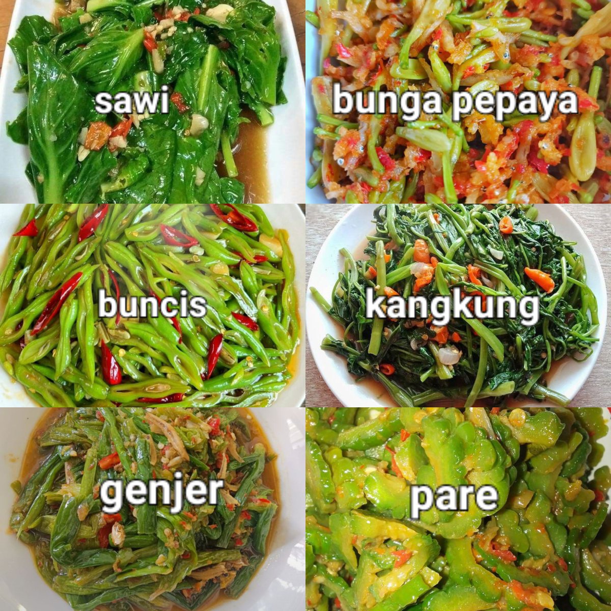 piscesgirle's tweet photo. hanya ada 6 tumisan ini di meja makan, kalian pilih yang mana? https://t.co/vNqLSbXnv9