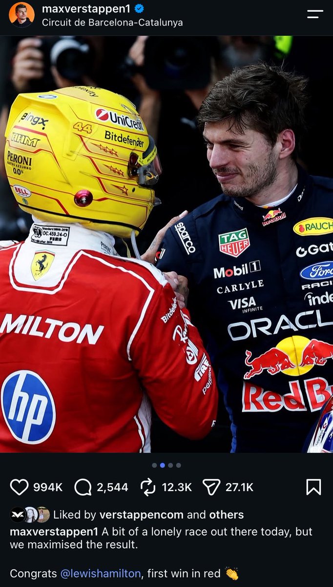 cantverstopim's tweet photo. It’s so refreshing to see how much respect both Max and Lewis have for each other and how pleased they were to see each other back on the top step. True sportsmanship. https://t.co/maz1Zl1NHN