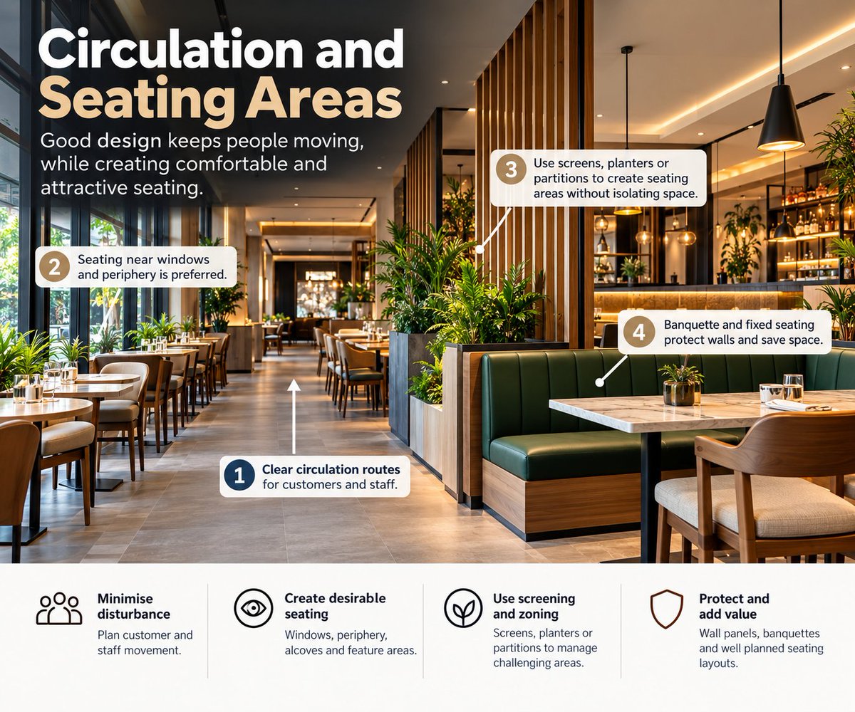 PeterLybese's tweet photo. Good interior design isn’t just about how a space looks—it’s about how people move through it.

Clear circulation. Desirable seating. Thoughtful screening. Comfortable banquettes.

When circulation works, customers barely notice it. They simply experience a better space. https://t.co/F3ORjIrZqv
