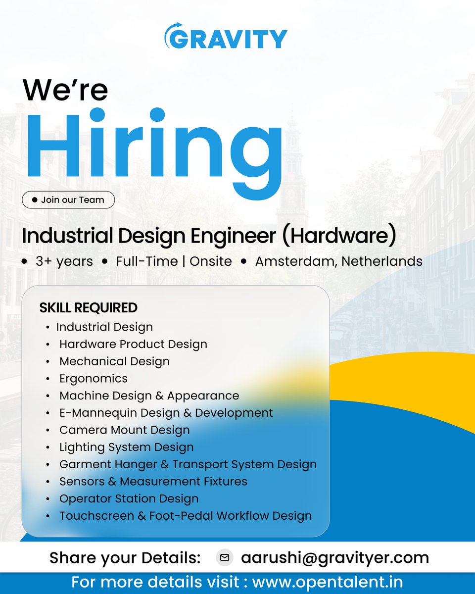 Techgravityer's tweet photo. 🚀 Hiring: Industrial Design Engineer (Hardware)

📍 Amsterdam | On-site
💼 3–8 Years | Full-Time
Work on robotics, CAD, prototyping, DFM/DFA &amp; hardware design.
📩 aarushi@gravityer.com
🔗 https://t.co/6wcE9zz8Ye
#Hiring #Robotics #IndustrialDesign #EngineeringJobs https://t.co/e3XvCiWa53