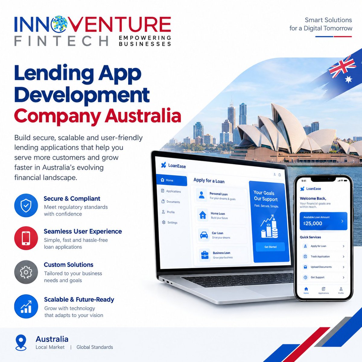innoventureind's tweet photo. Lending App Development Company Australia

Build smarter lending experiences with secure, scalable, and user-friendly lending applications designed for the Australian financial landscape.

📩 Talk to our fintech experts today.
🌐 https://t.co/90lvJBNlAO

#lendingappdevelopment https://t.co/COGMAFvC99