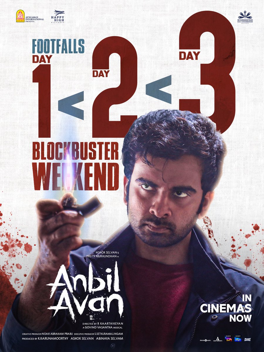 EditorSelva's tweet photo. Love and growth over the first 3 days ❤️

#AnbilAvan is winning hearts at the box office, all through!

Starring @AshokSelvan @PreityMukundan.
Directed by @Karti6Kane.
A #GovindVasantha Musical.

@Ayngaran_offl @HappyHighPic @abinaya_selvam @kav_pandian @vigneshraja89 @Its_Gowtham_R @PeterHeinOffl @EditorSelva #ManikandanSrinivasan #BinitaRamanathan @svijayrathinam @Chinmayi @KumarLeelavathi @gopiprasannaa @Sethu_Cine @noahabe07 @AandPgroups @SriKumaranFilms @SonyLIV @SonylivTam @amrahmathulla @thinkmusicindia @proyuvraaj