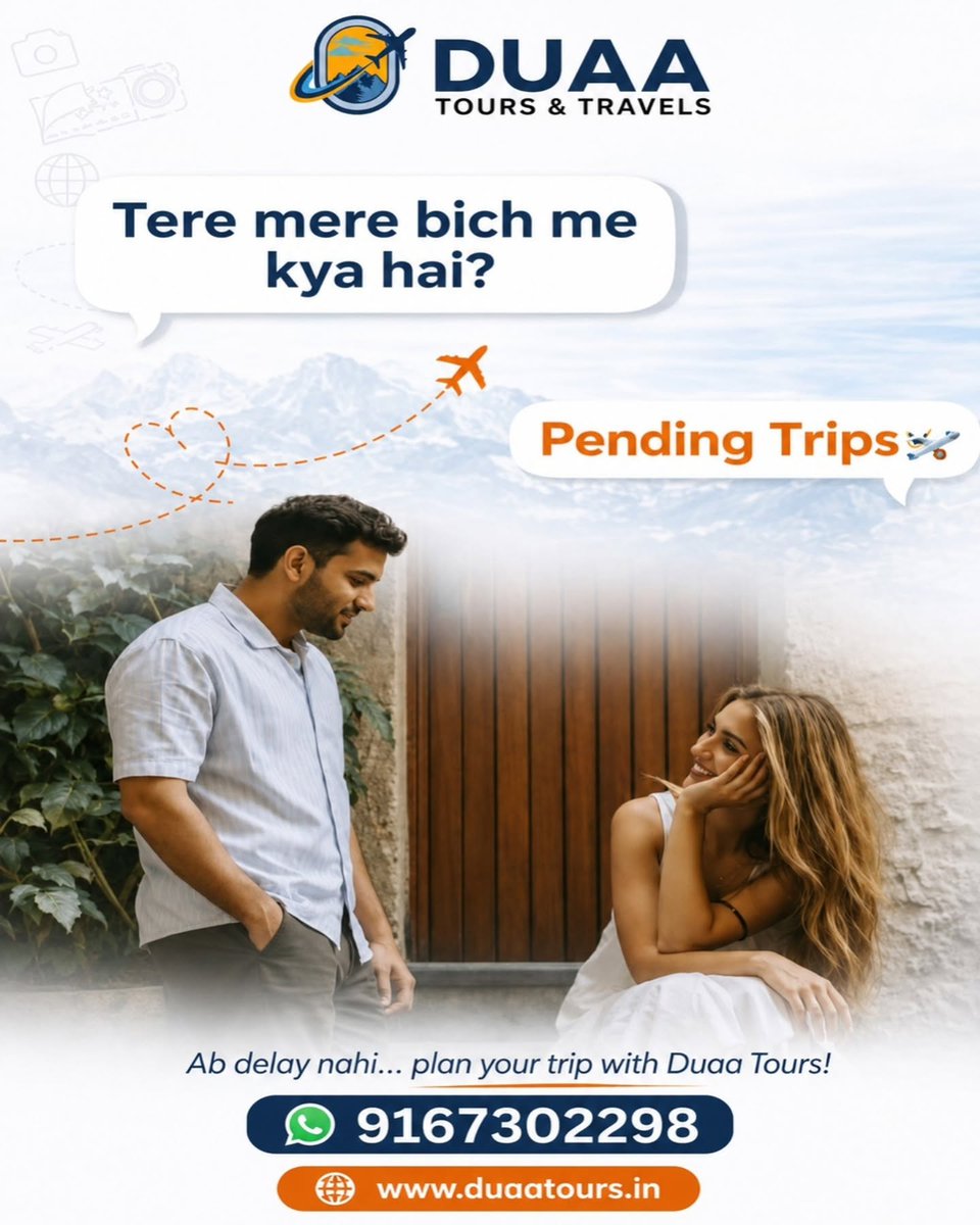 hands_thomas's tweet photo. Tere mere bich me kya hai? ” Pending trips. Ab planning nahi, execution ka time hai. Duaa Tours &amp; Travels ke saath trusted vendors, safe aur smooth trips, dream destinations aur budget-friendly packages—sab ek hi platform par. https://t.co/f5GhOGb1vj