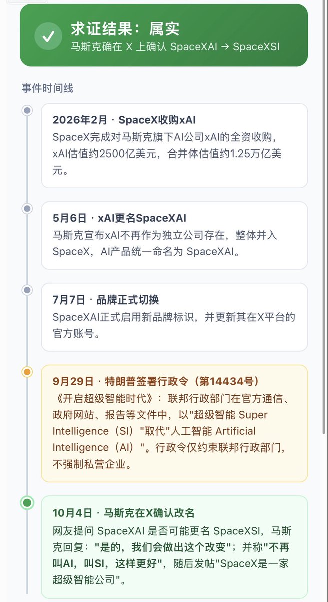 DrPengShen's tweet photo. 马斯克拟将 SpaceXAI更名为SpaceXSI？
这套路看着有点眼熟——不少大A公司换上热门概念的名字，话题度立刻拉满。
没���到全球科技公司的尽头，也是定期改名😂 https://t.co/xZwpqAI16Y