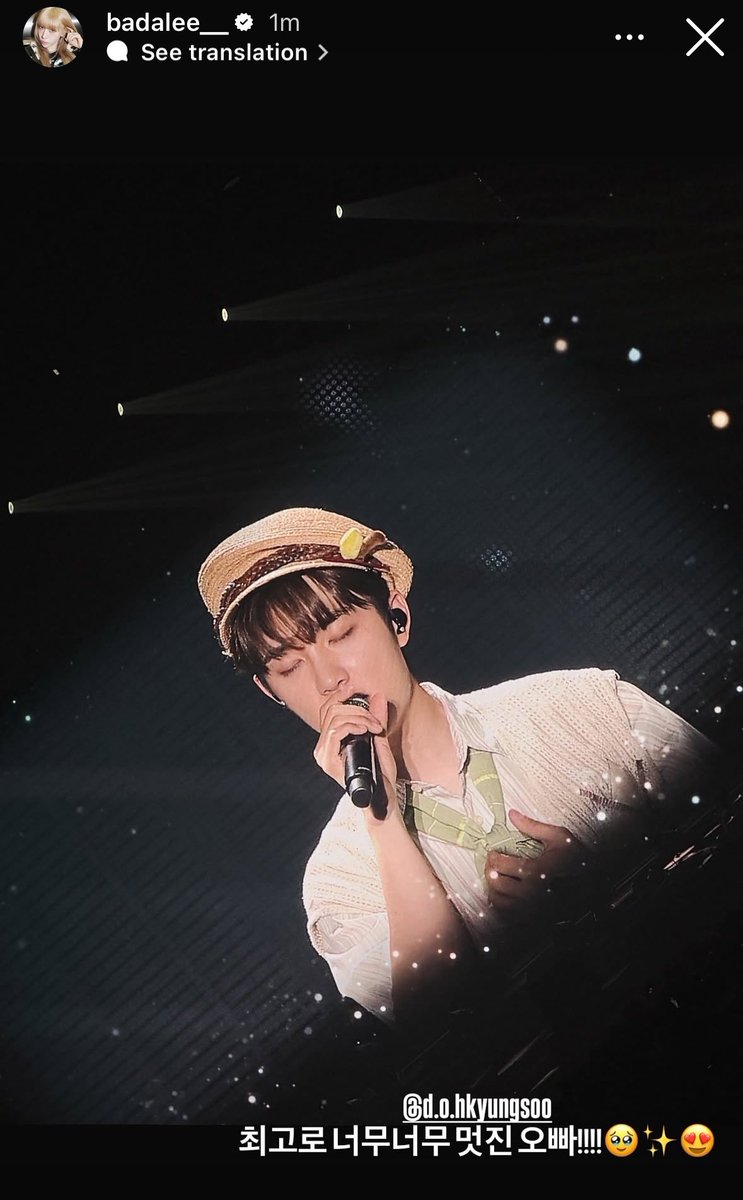 dd__dandelion's tweet photo. Bada instagram story about kyungsoo’s concert last night

The best and coolest oppa ever!!!!! 🥹✨😍 https://t.co/EBrJubYDkP