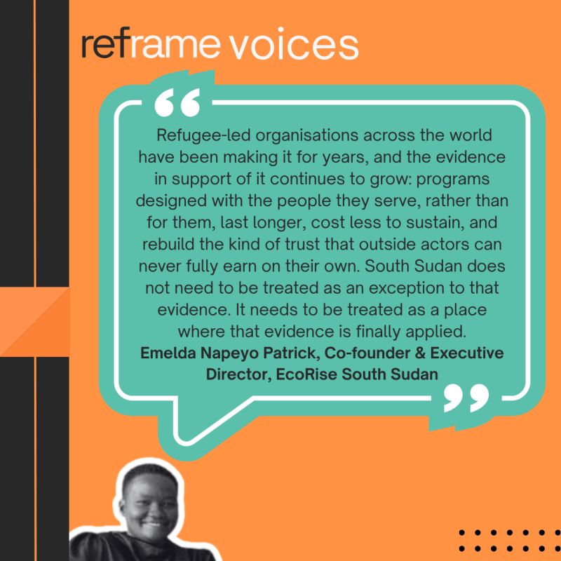 ReframeNetwork's tweet photo. In Reframe Voices Issue 9, author Emelda Napeyo reflects on the reality facing communities across South Sudan as funding shrinks while flooding, conflict, and displacement persist.

Shrinking resources are only part of the issue. The bigger problem? Who gets to decide how those resources are used.

Grassroots and refugee-led organisations—the ones who live in these communities and understand their needs best—are still treated as mere implementers rather than equal partners in shaping solutions.

👉 Read the full piece in Issue 9 to hear Emelda’s call for genuine partnership and direct funding: https://t.co/g0rWUO9hqz