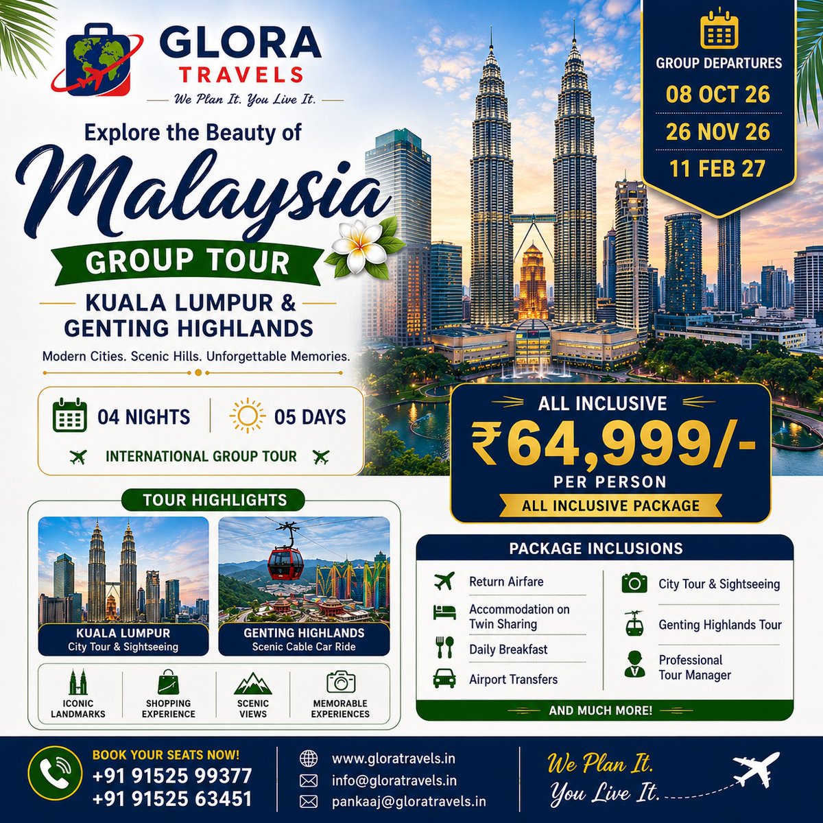 CamilitoJimenez's tweet photo. Malaysia Group Tour: Kuala Lumpur &amp; Genting Highlands, 4 Nights/5 Days. From ₹64, 999 per person, all inclusive. Departures: 8 Oct 2026, 26 Nov 2026, 11 Feb 2027. Book now: +91 91525 99377 | +91 91525 63451 https://t.co/EbviYJ6gl2