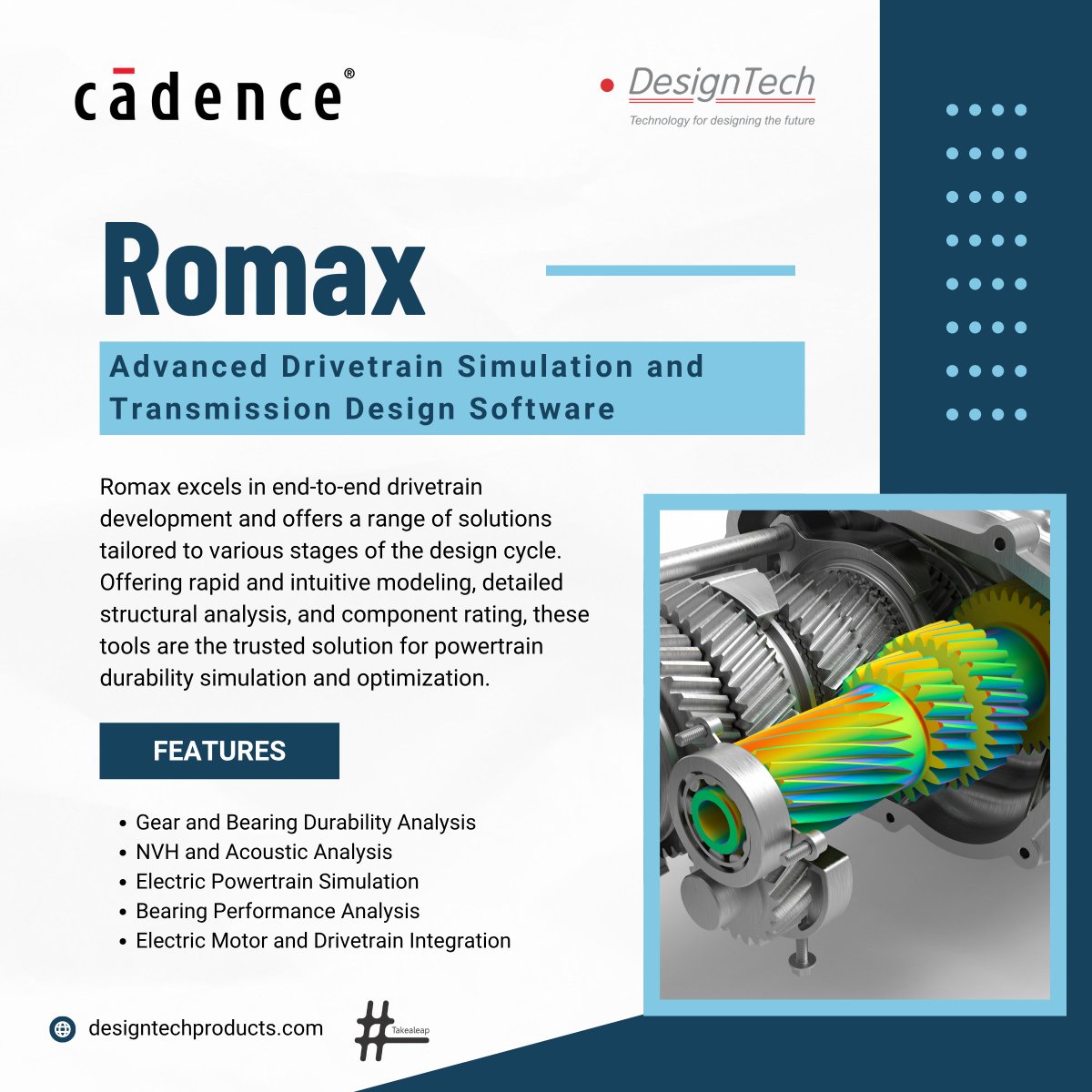 DesignTechSys's tweet photo. Optimize. Simulate. Innovate.

Cadence Romax enables advanced drivetrain &amp; transmission simulation—from gear and bearing durability to NVH, electric powertrain, and motor integration.

Build better drivetrains with faster, smarter virtual validation.

#Cadence #Romax #Drivetrain https://t.co/7PEKE57S3W