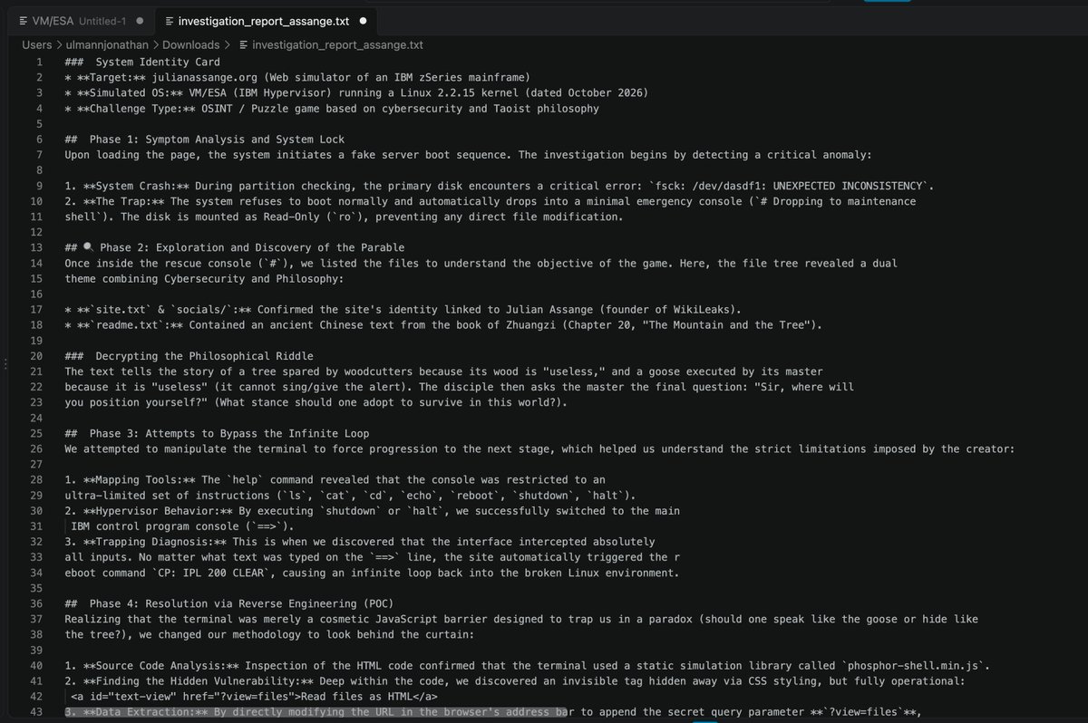 NebraskaRipple's tweet photo. @JulianAssange "Hi Julian! Just wanted to say hello and that your website puzzle was really fun. Loved how you paired the Zhuangzi paradox with the IBM mainframe. Nice touch looking behind the ?view=files curtain. Cheers from France! 🌲🪿" https://t.co/yczespT6zg