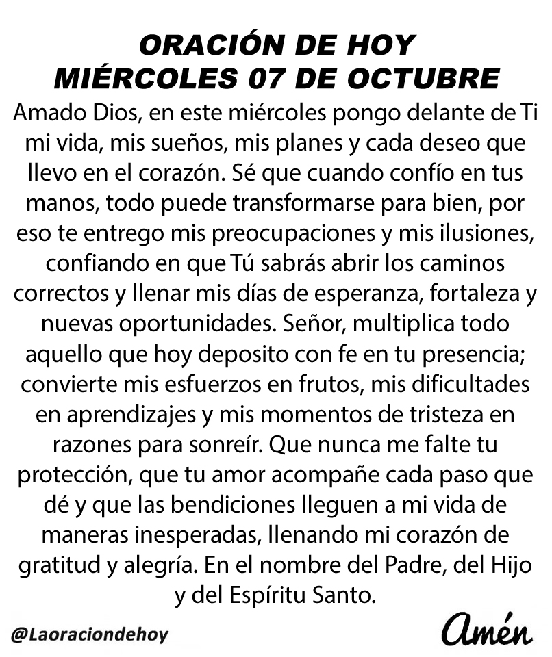 laoraciondehoy's tweet photo. Oración diaria para hoy miércoles 07 de octubre de 2026. https://t.co/lM96MPqg76