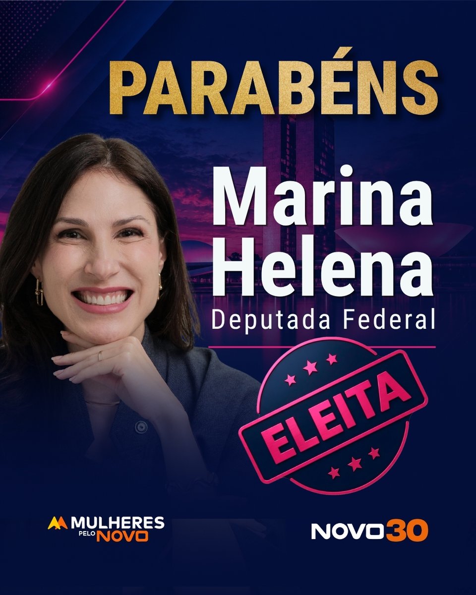 Novo30SP's tweet photo. Marina Helena vai endireitar São Paulo!

Parabéns pela vitória!

A vitória de Marina mostra que São Paulo acordou.

#MarinaHelena #NOVO30 #Eleições2026 #NOVOSP #EndireitaSP https://t.co/3toeQxzfjJ