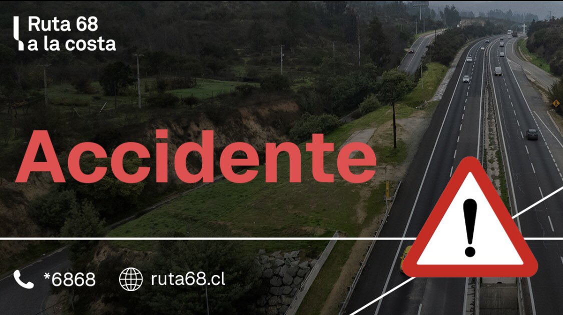 Ruta68cl's tweet photo. 🔴 [ALERTA] Accidente en el km. 74, sector #LaRotunda con dirección a #Santiago. Pista restringida. Conduzca con precaución. @mop_chile @radiocarab @biobio @TTISantiago @TTIValparaiso https://t.co/2HNrHhOcYc