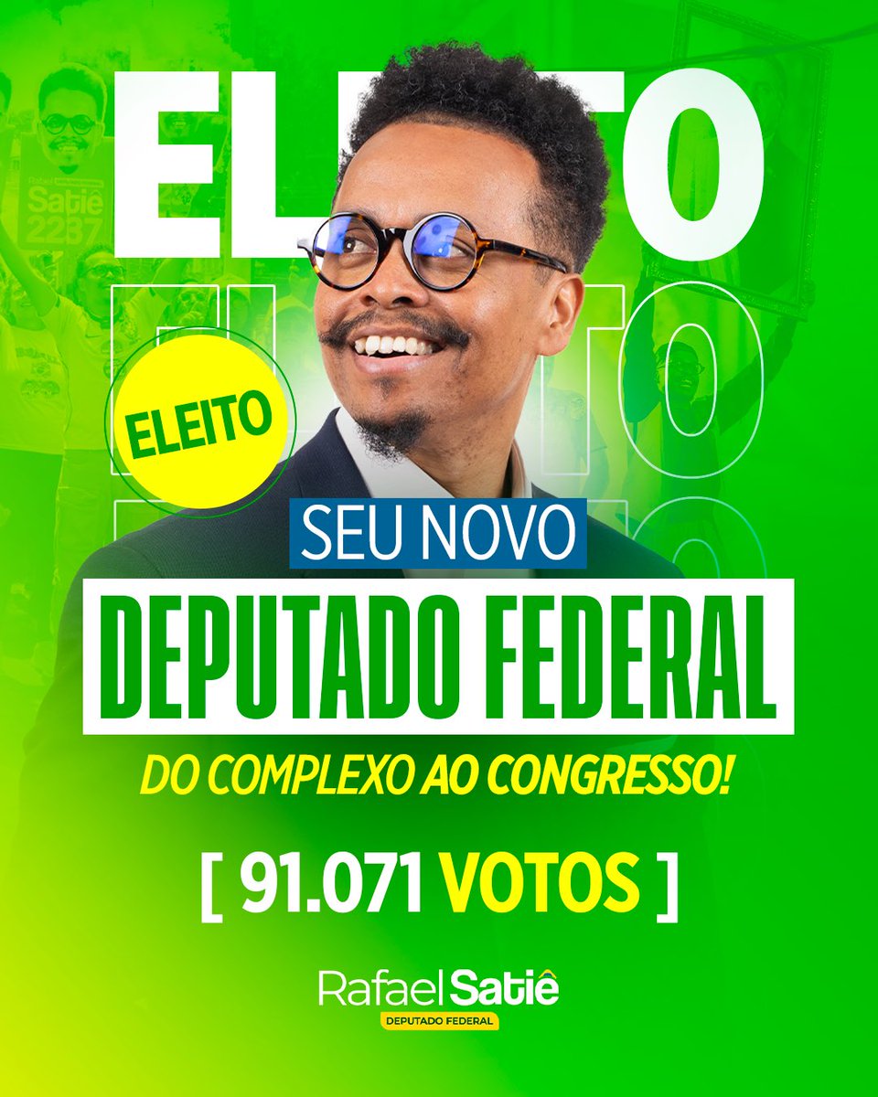 rafaelsatiebr's tweet photo. VENCEMOOOOOS! Toda honra e toda glória a JESUS CRISTO! Obrigado, meu Rio de Janeiro! Do Complexo ao Congresso! 🙏🏾❤️🇧🇷 https://t.co/nsO156xytQ