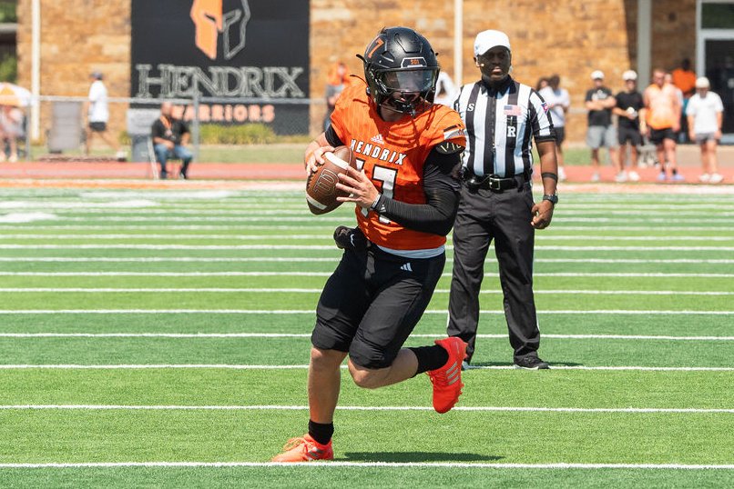 HendrixWarriors's tweet photo. Through five weeks, @HendrixFootball Jake Blice and Westin Bruce are top of the charts in NCAA Division III.

Bruce leads all of #d3fb with 691 yards and 172.8 receiving yards per game, while Blice has thrown for 1470 yards (4th) to average 367.5 passing yards per game (1st). https://t.co/q31arwxbPK