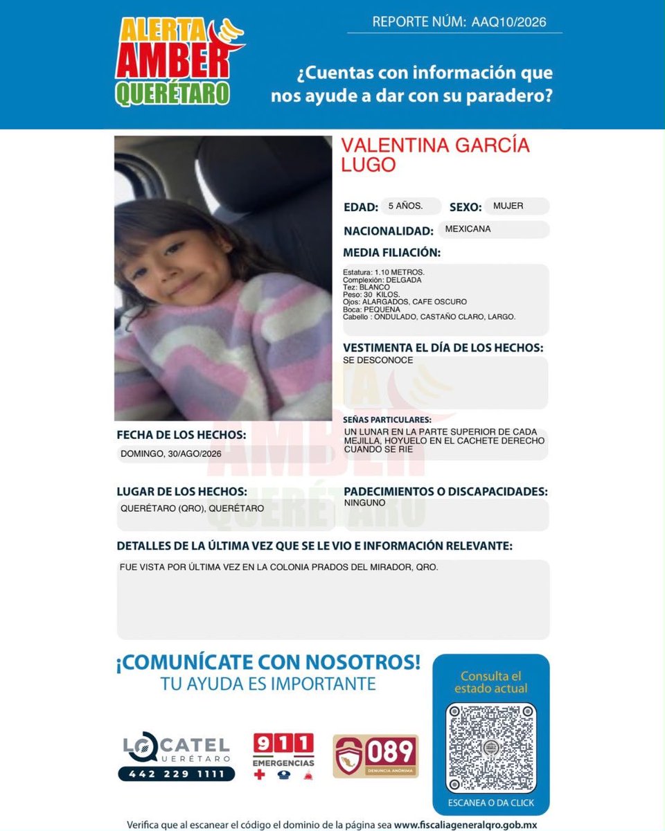 CarlosVinicioAR's tweet photo. La @fiscaliaqro emite #AlertaAmber para encontrar a Valentina. Por favor comparte. https://t.co/xD7u1MAtdF