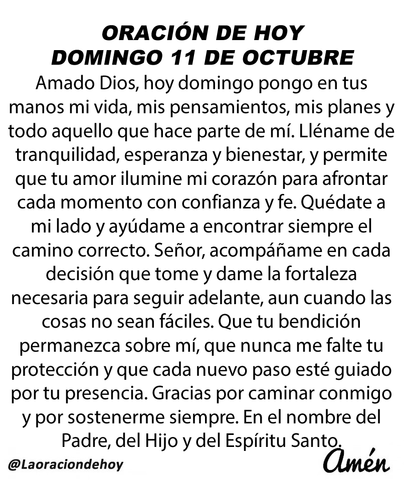 laoraciondehoy's tweet photo. Oración diaria para hoy domingo 11 de octubre de 2026. https://t.co/Fm17eUcVbr
