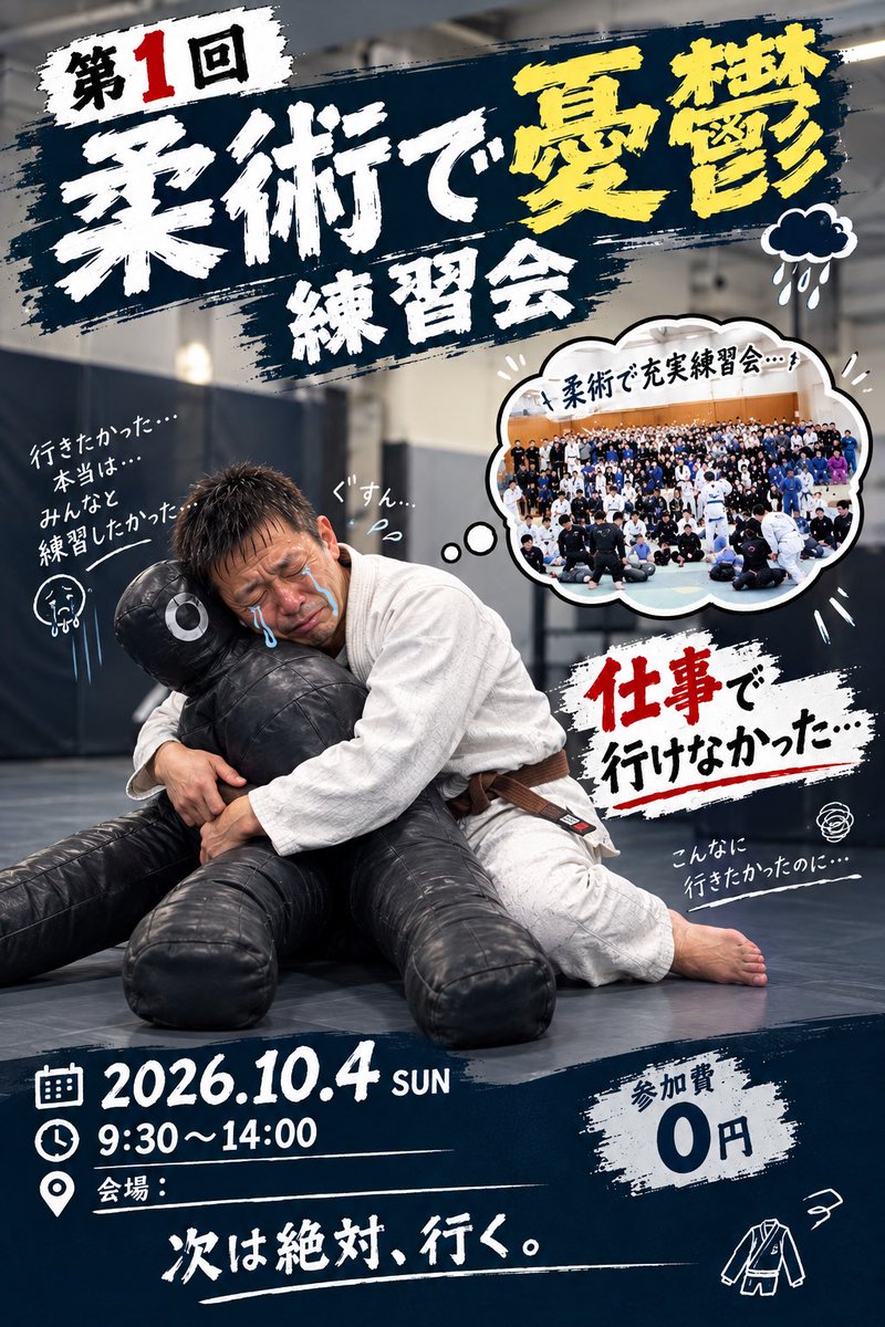 cola_bjj's tweet photo. 昨日の「柔術で充実練習会」を楽しみにしていましたが仕事で参加できず、仕方なく一人で寂しく練習でした😭（柔術で憂鬱練習会/参加者1名）。 https://t.co/c3Hfi8RWVQ