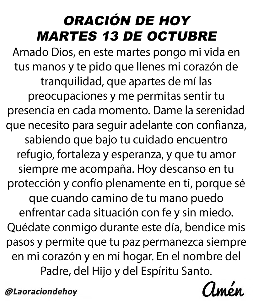 laoraciondehoy's tweet photo. Oración diaria para hoy martes 13 de octubre de 2026. https://t.co/8ikDtVY6AQ