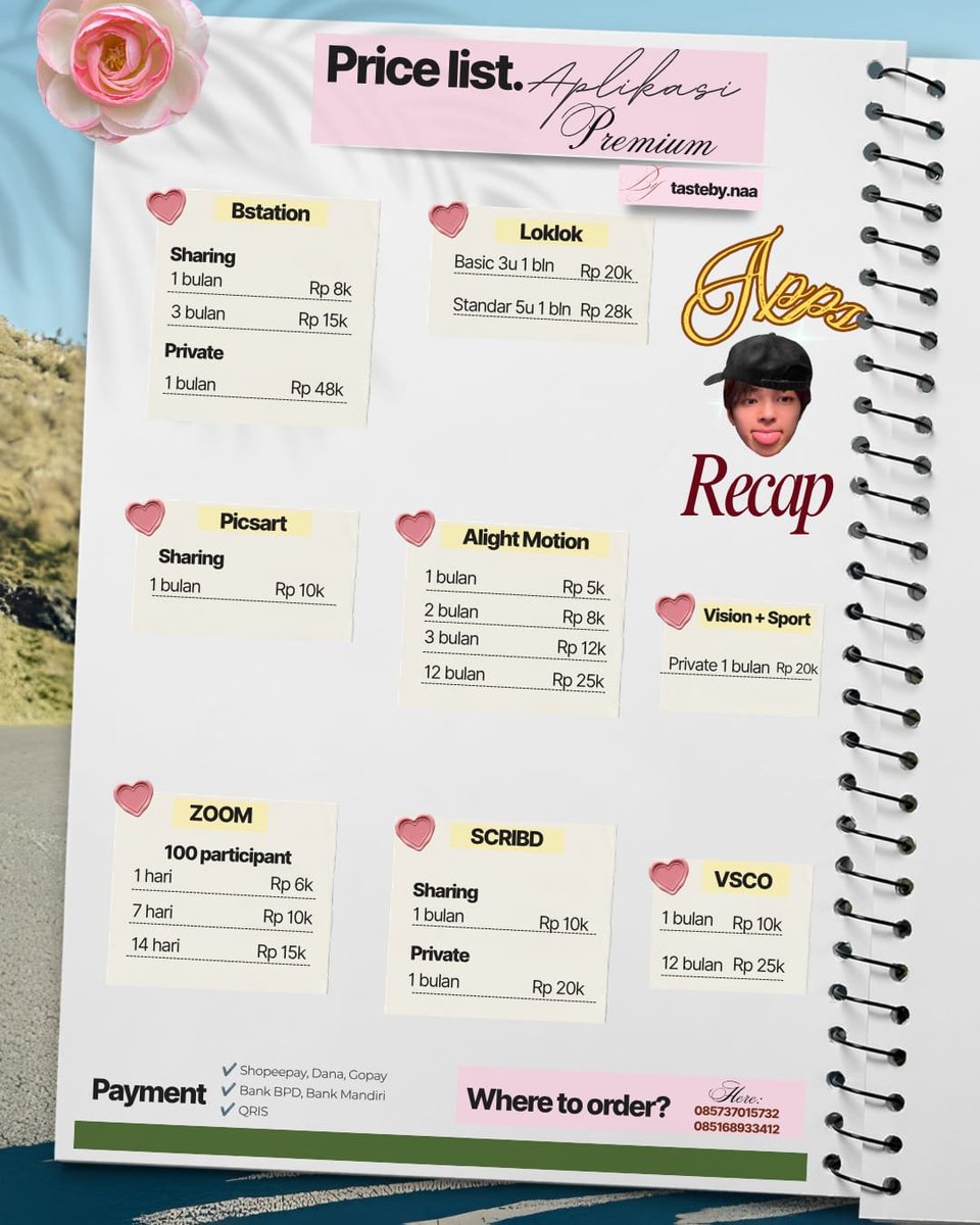 tastebynaa's tweet photo. Pagi gusy apk premiumnya readyy ya, cus langsung ke wa😽💌

❗️NOTE❗️
- CUMAN RESSELLER, jadi ak harus nanya stok apk premiumnya dulu masih atau tidak jadi agak slowresp
#zonauang #zonajajan #wtb https://t.co/ONxlCIVLmt