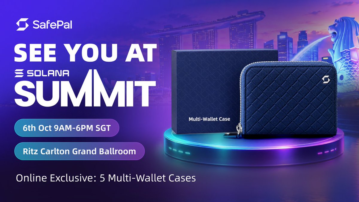 SafePal's tweet photo. 24 hrs till Solana Summit 🇸🇬 Say hi &amp; participate!

📍At the booth tmr: 50 co-branded hardware wallets (FCFS)

🔄Online: Follow @SafePal, quote this post &amp; tag 2 frens with a reason why you'd like to get a multi-wallet case (5 lucky winners selected this week)

See you there! https://t.co/T2qIxA26Z6