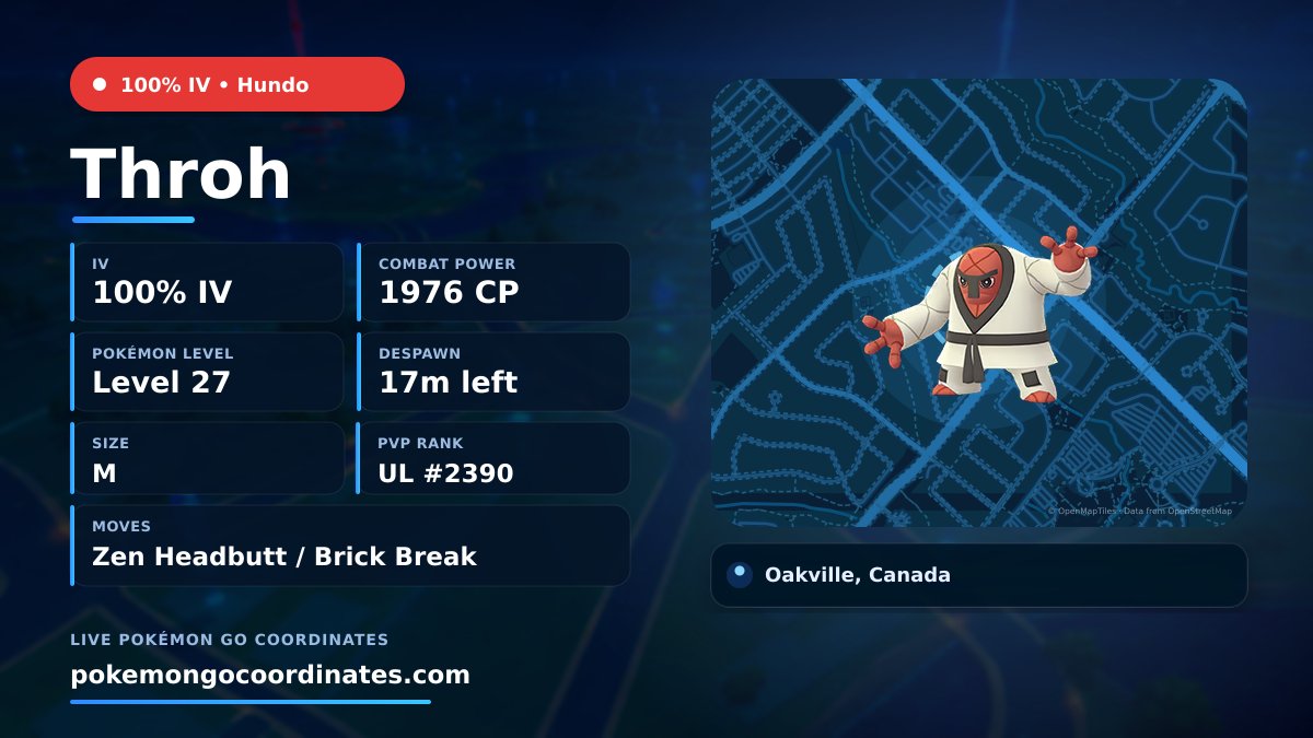 CoordsPokemonGo's tweet photo. #Throh Wild Spawns
💯% IV • 1976 CP • Level 27
Despawns in 17m
📍 43.474540,-79.705061
#100IV • #RareSpawn https://t.co/sDTkFXmrkl