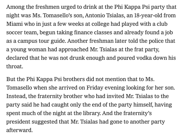 thellama451's tweet photo. #Cornell freshman Antonio Tsialas was found dead in 2019 after attending a Phi Kappa Psi hazing party. Frat members wouldn't help investigators, Cornell PD closed the unsolved case a year later, and DA Van Houten (yup, same guy) said he wasn't going to file any charges. https://t.co/jqUINBFTGY