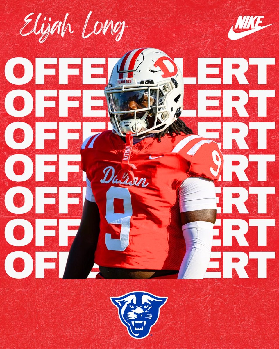 Dalton_Cats_FB's tweet photo. Congratulations to 2028 ATH Elijah Long (@ElijahLong9L) on receiving another offer from @GeorgiaStateFB 

#GBR #DaltonRecruits https://t.co/DgL00jv3gN