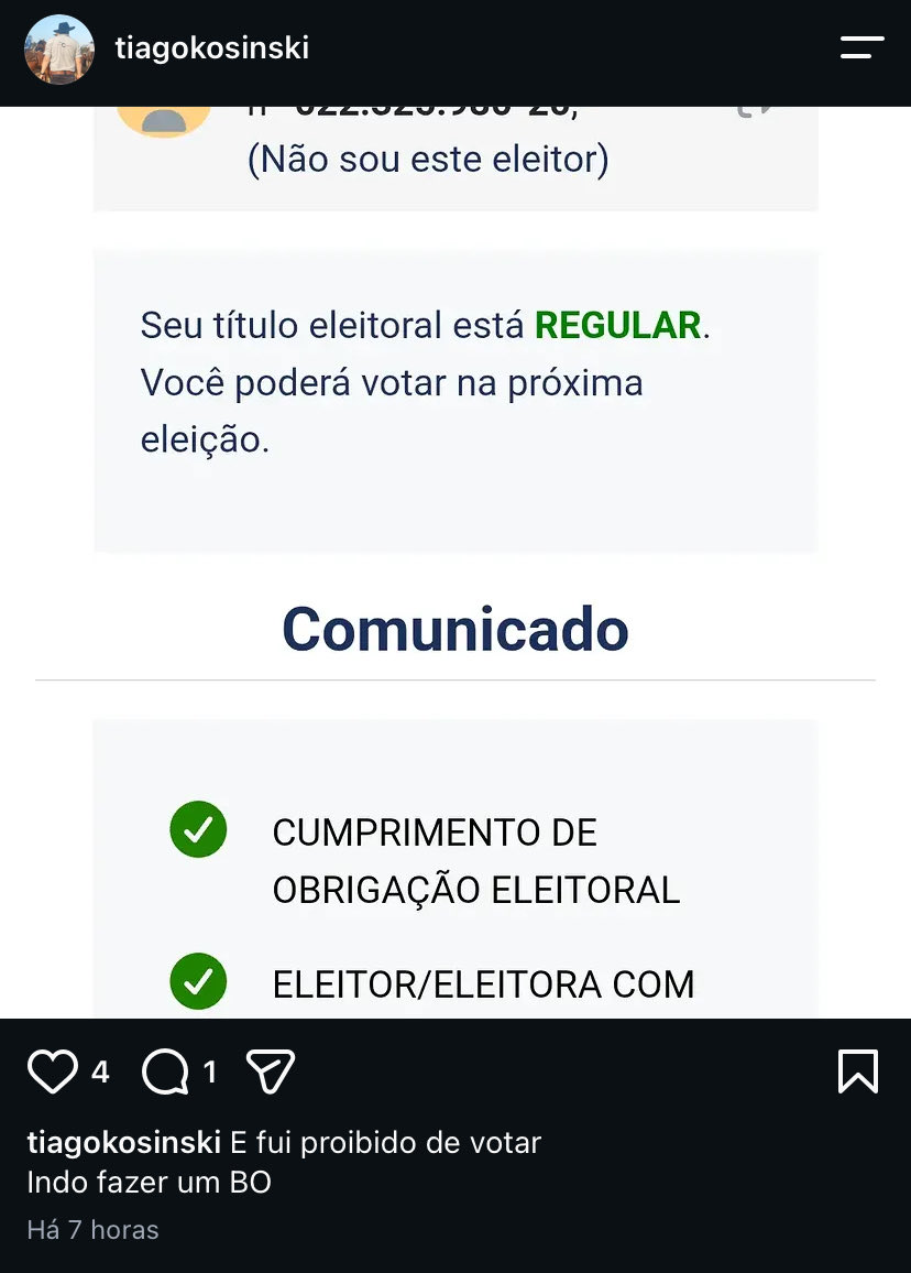 JessSss23s's tweet photo. @AnotherOli_ Meu primo tbm foi impedido de votar. https://t.co/uFeEljX0NL