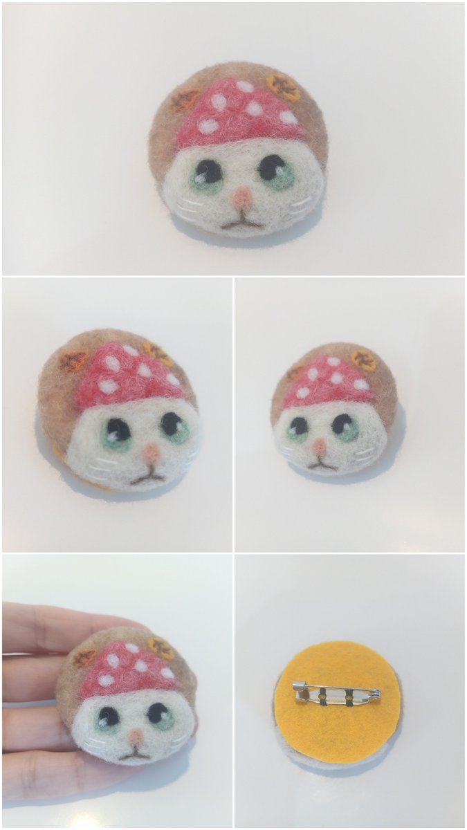magunekoko's tweet photo. 今回も秋をテーマにした作品を作りました。
きのこ帽子をかぶったにゃんこブローチ😺
ヤフオクに出品しました。
素敵なご縁がありますように。

https://t.co/LJ15hHP0S6

#ブローチ
#猫雑貨 https://t.co/wjQ50kLgIz