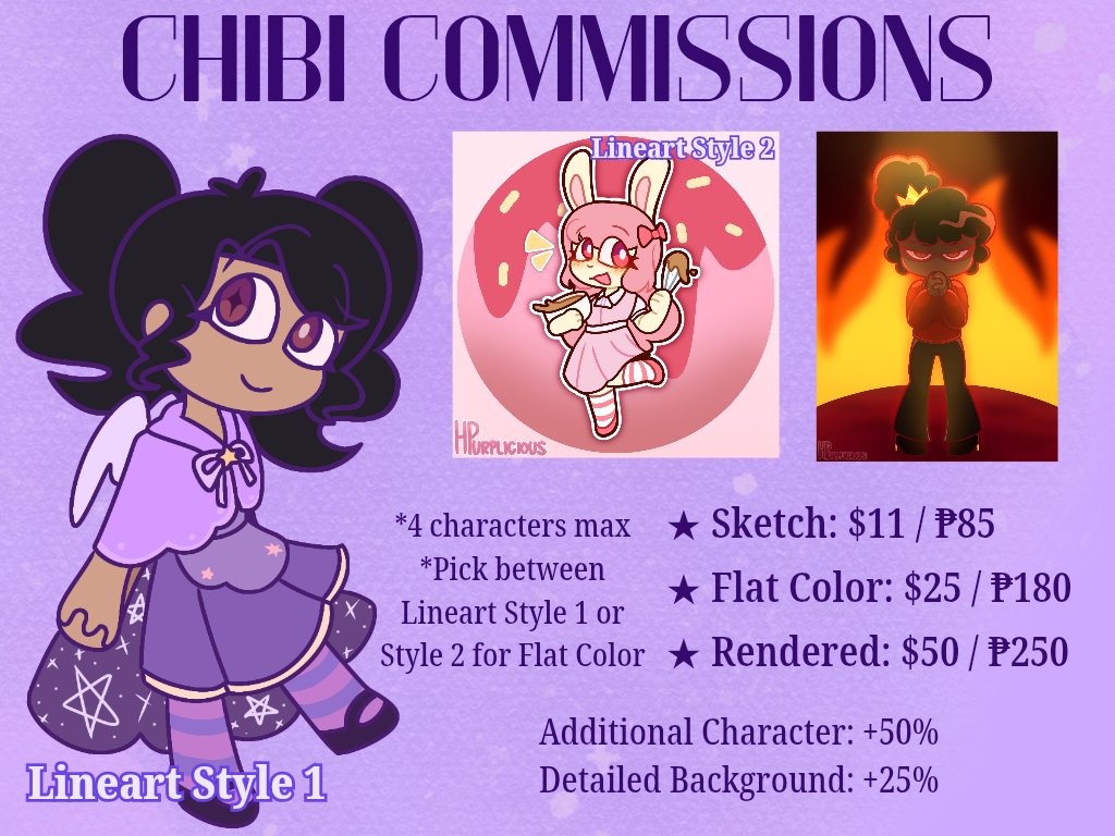 HPurplicious's tweet photo. [ RTS are very much appreciated! ]

ICON &amp; CHIBI ART C⭐MMS ARE OPEN!!!

✦ International and local prices available
✦ Please read my TOS and what I can/can't draw before reaching out 
✦ Message me if interested ^^

#artph #artcommissionsopen https://t.co/YrHuioDseB